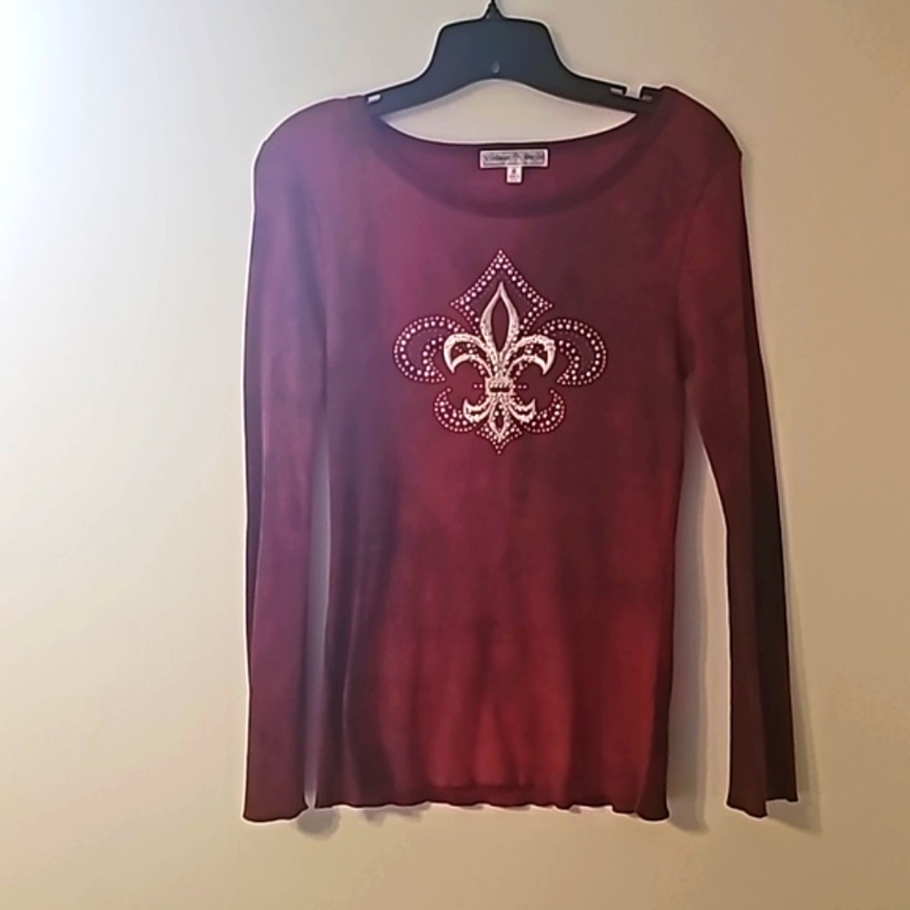 "Vintage Suzie" Ladies Embellished Long Sleeve Top, Sz Small - Picture 1 of 12